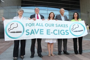 Rebecca Taylor with fellow Lib Dem MEPs campaigning to protect e-cigs in Brussels